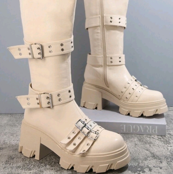 NEW WOMENS BUCKLE DETAIL MID-CALF BOOTS - Picture 3 of 8